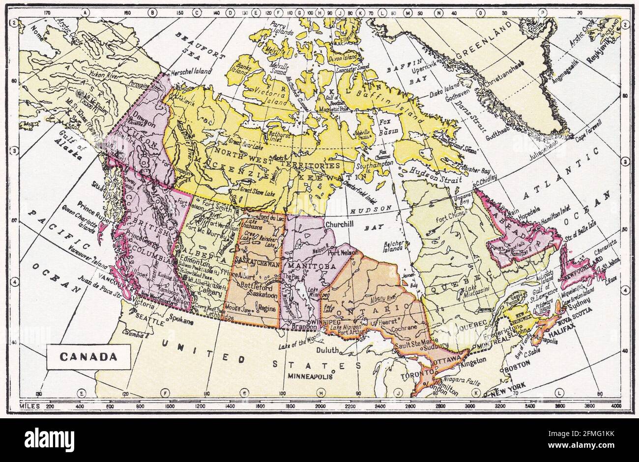 Mappa d'epoca del Canada degli anni '30 Foto Stock