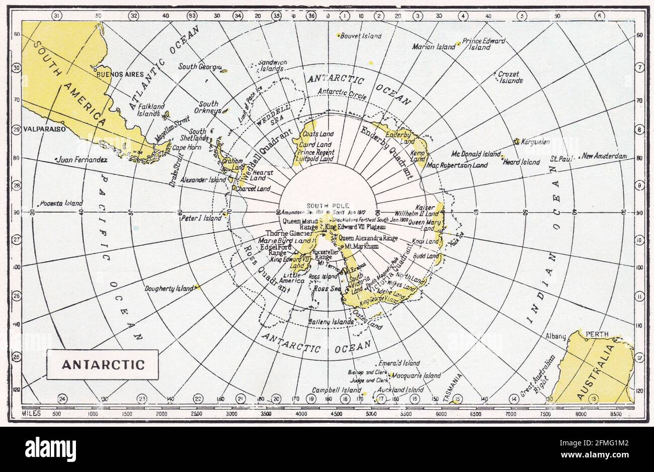 Mappa d'epoca degli anni trenta dell'Antartide. Foto Stock