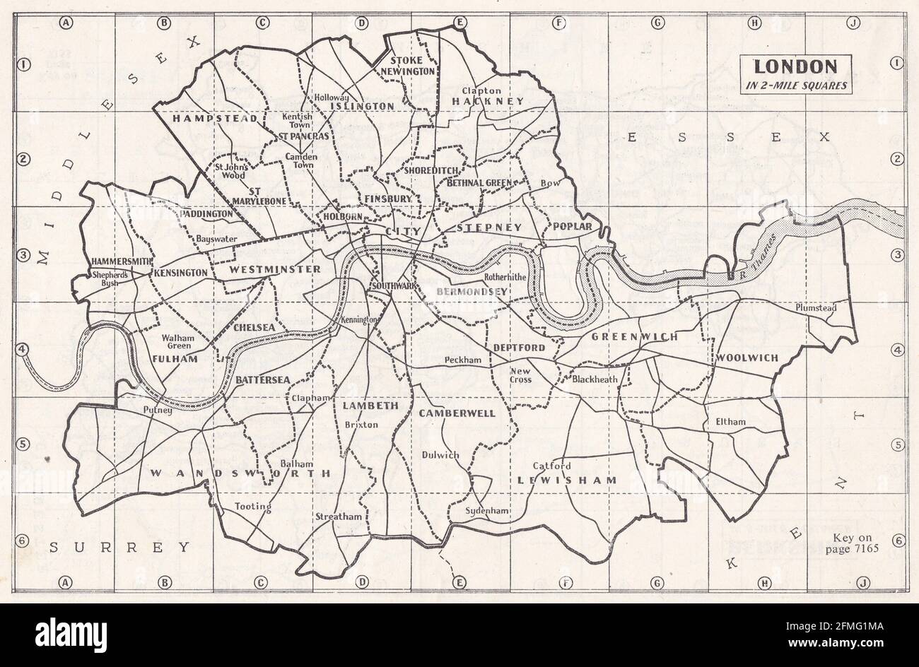 Mappa d'epoca di Londra, Regno Unito, anni '30 Foto Stock