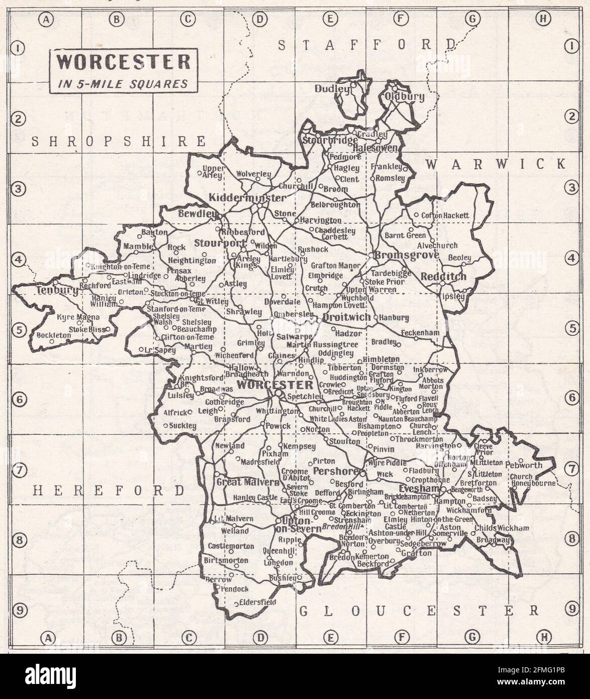 Mappa d'epoca di Worcester, Regno Unito, anni '30 Foto Stock