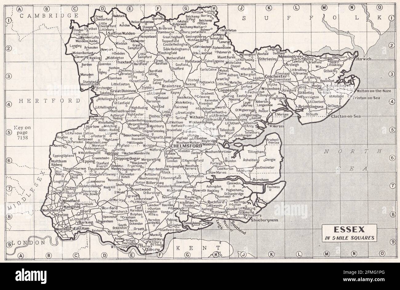 Mappa d'epoca dell'Essex, Regno Unito, anni '30 Foto Stock