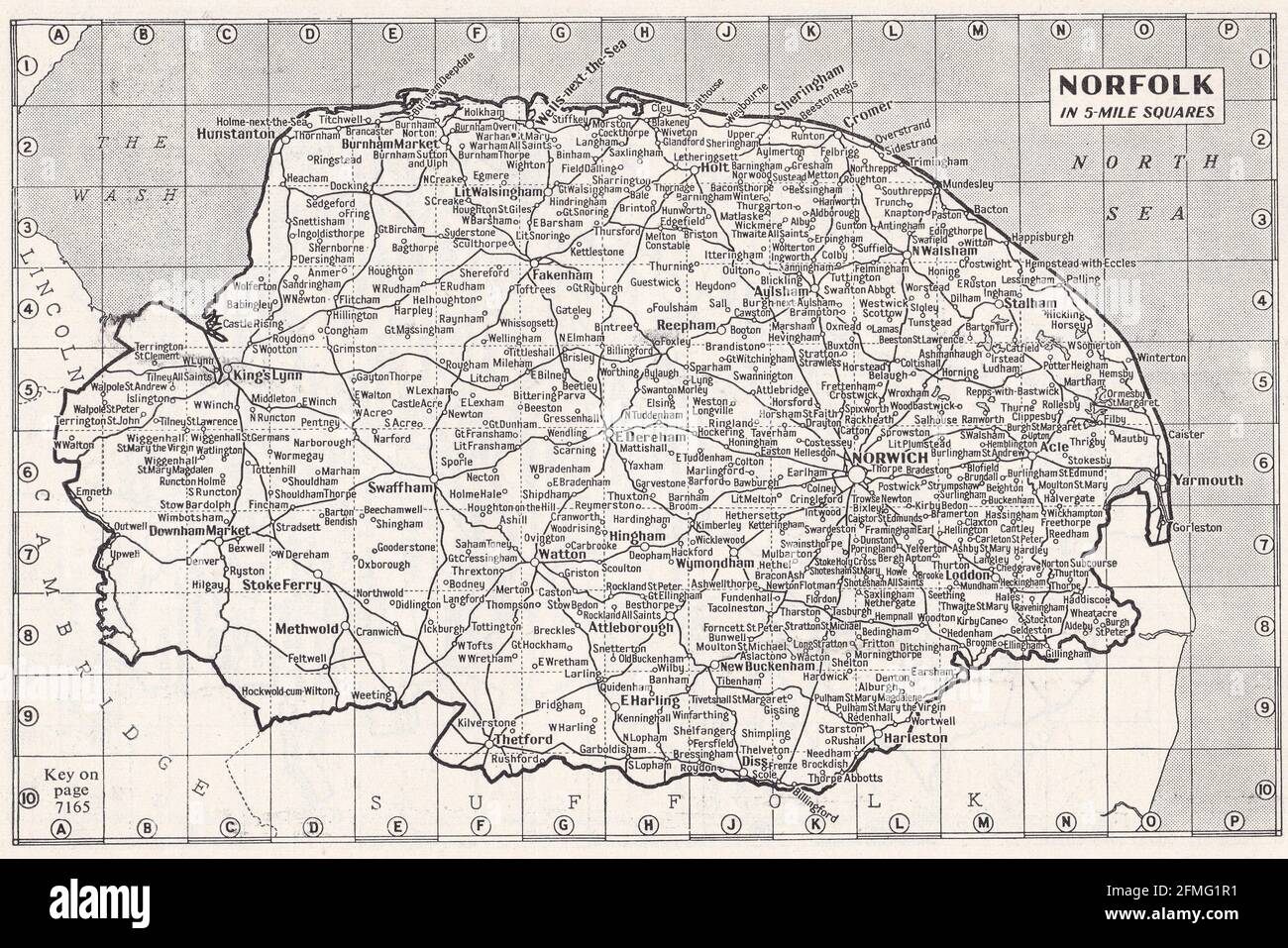 Mappa d'epoca di Norfolk, Regno Unito, anni '30 Foto Stock