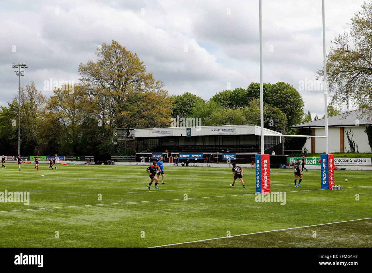 Rosslyn Park, Londra, Regno Unito. 9 maggio 2021. Betfred Championship, Rugby League, London Broncos contro Newcastle Thunder; General view of the Rock durante il warm up Credit: Action Plus Sports/Alamy Live News Foto Stock