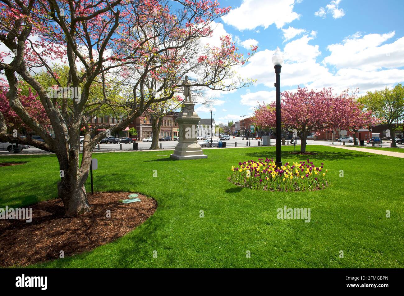 Una vista di Taunton Green e del centro di Taunton, Massachusetts, Stati Uniti Foto Stock