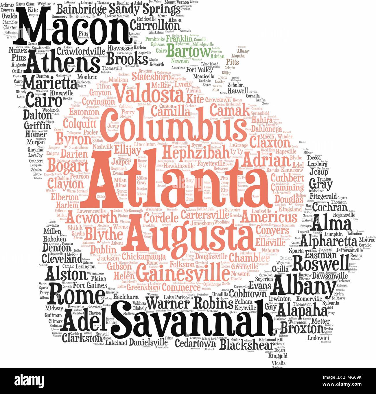 Città e paesi della Georgia Word Art Foto Stock