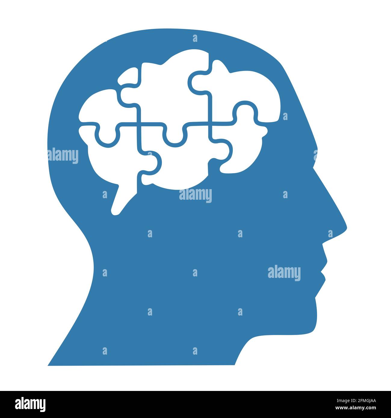 Silhouette del capo uomo con pezzi di puzzle nel concetto di cervello  brain.icon, illustrazione vettoriale Foto stock - Alamy