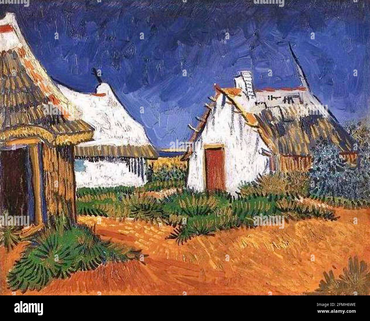 Vincent van Gogh opere d'arte dal titolo White Cottages a Saintes-Maries. Foto Stock