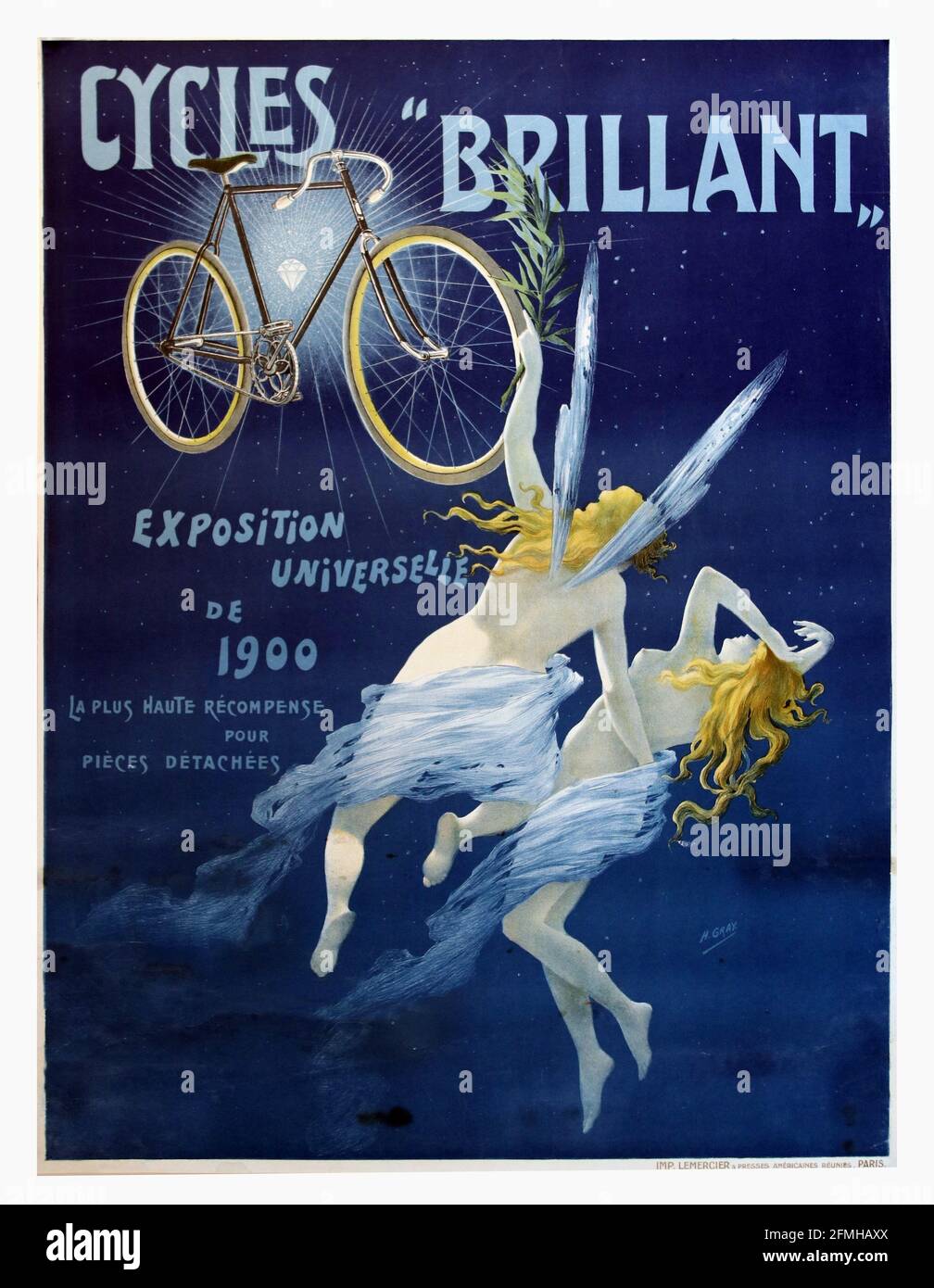 Cicli brillantante. Esposizione Universelle. Poster della pubblicità sulla bicicletta. Vecchio e vintage. Ottimizzato digitalmente. Foto Stock