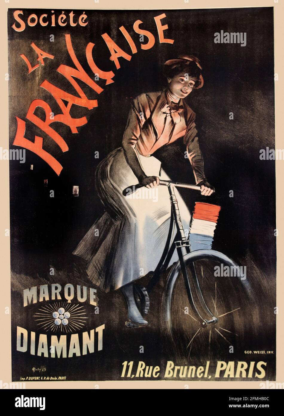 SOCIETE la Francaise. Marchio Diamant. 11 Rue Brunel Parigi. Pubblicità bicicletta oster. Vecchio e vintage. Ottimizzato digitalmente. Parigi, Francia. Foto Stock