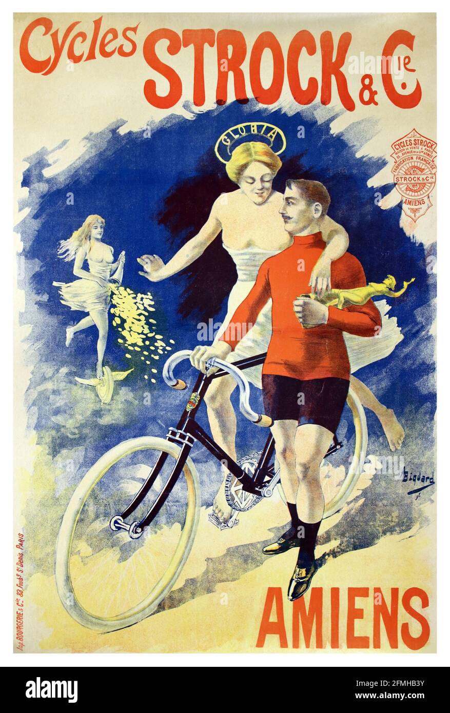 Cicli Strock & Cie. Amiens. Poster della pubblicità sulla bicicletta. Vecchio e vintage. Ottimizzato digitalmente. Foto Stock