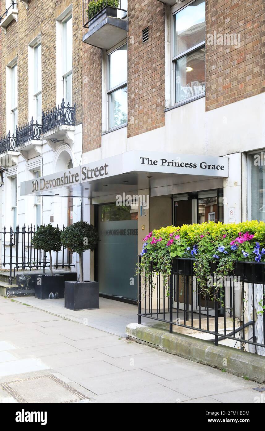 L'ospedale privato Princess Grace di Marylebone, parte dell'HCA, la più grande azienda sanitaria privata del mondo, a Londra, Regno Unito Foto Stock