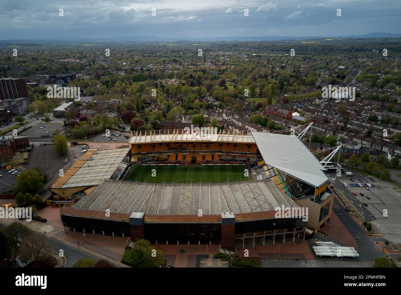 Vista aerea dello stadio Molineux, Wolverhampton, Regno Unito Foto Stock