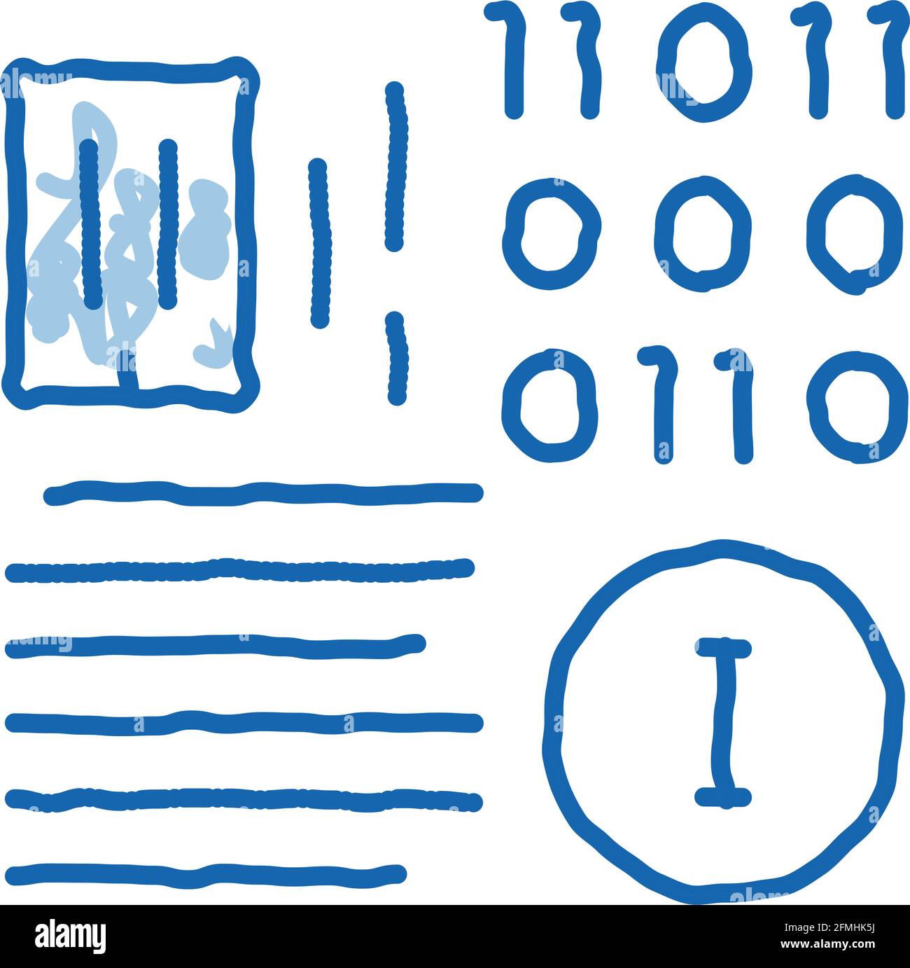 informazioni binarie icona doodle illustrazione disegnata a mano Illustrazione Vettoriale