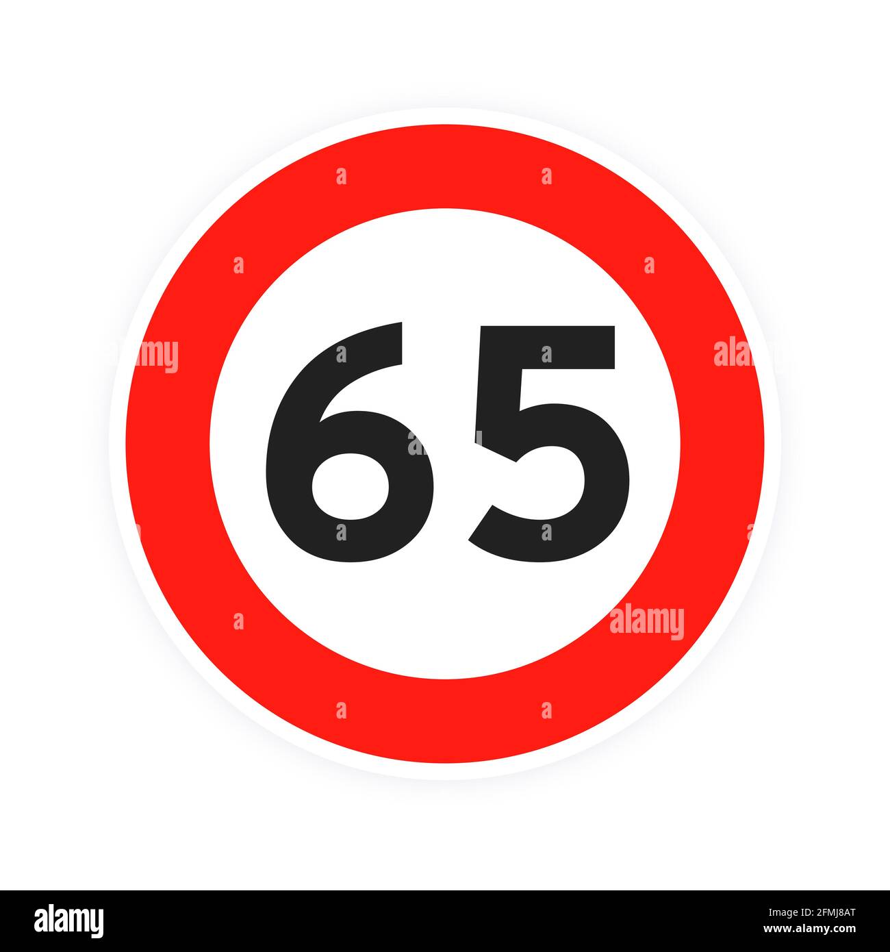 Limite di velocità 65 traffico circolare icona segno stile piano disegno vettoriale. Illustrazione Vettoriale