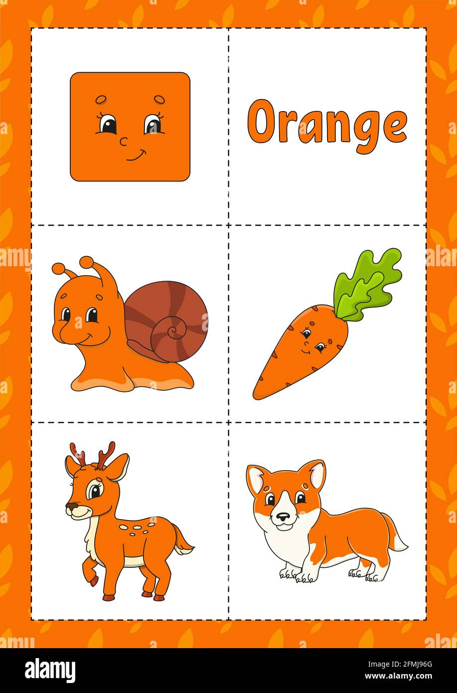 Colori di apprendimento. Flashcard per bambini. Simpatici personaggi cartoni animati. Set di immagini per preschooler. Foglio di lavoro Education. Illustrazione vettoriale. Illustrazione Vettoriale