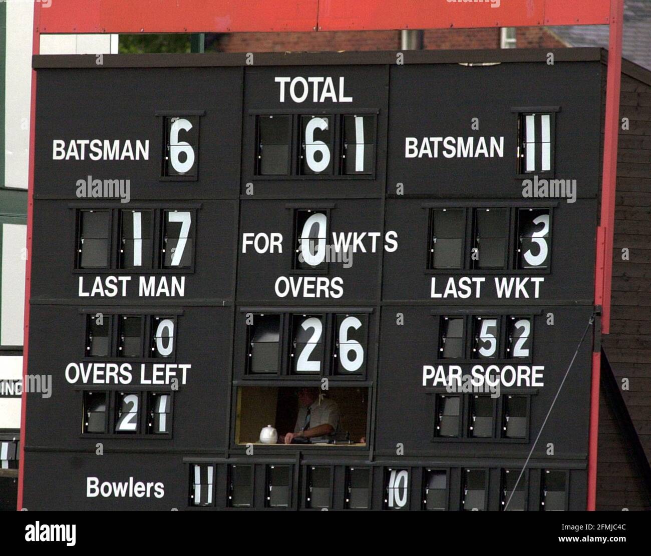 Cricket Scoreboard Agosto 2000 Inghilterra / West Indies Cricket 4 Test giorno uno Foto Stock