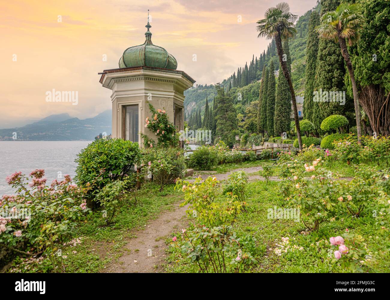 Padiglione lacustre presso il Giardino Botanico di Villa Monastero, Varenna, Lombardia, Italia Foto Stock