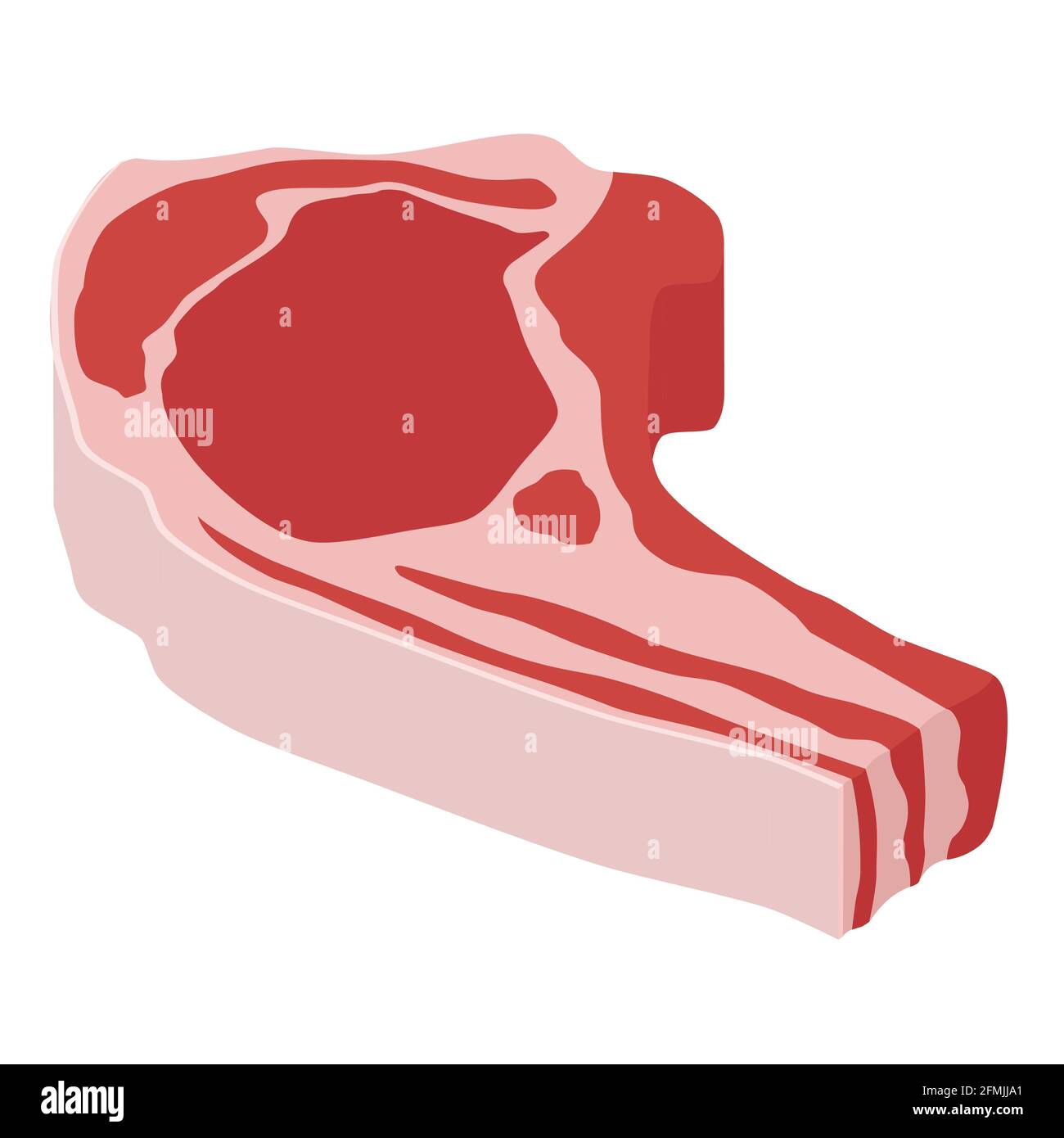 Vista isometrica delle costolette di agnello fresche grezze, isolata su sfondo bianco. Vettore Illustrazione Vettoriale