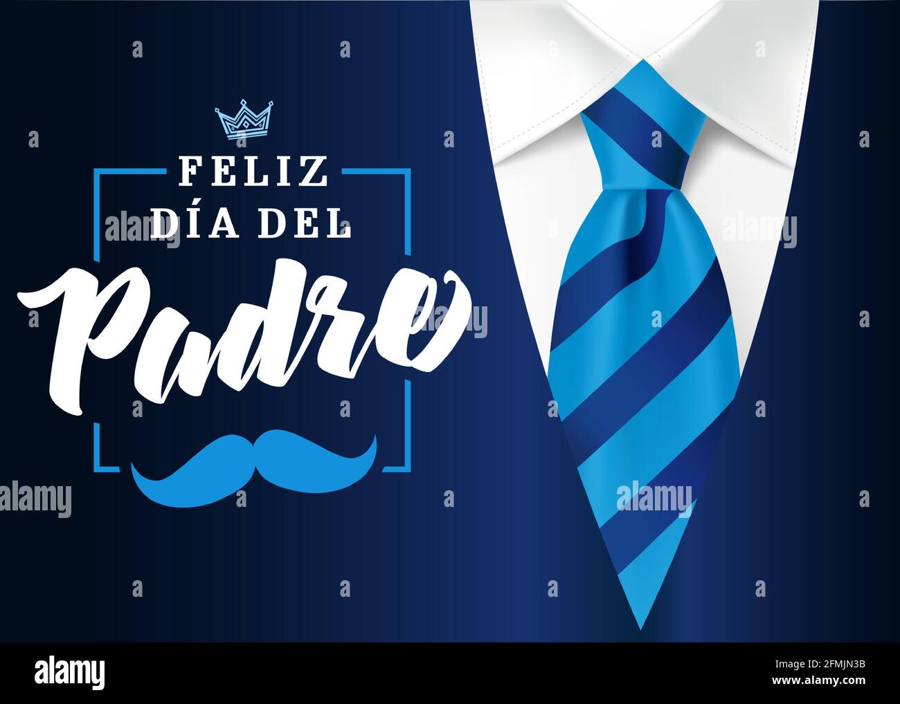 Il migliore papà al mondo, miglior papà spagnolo del mondo. Buon giorno dei padri, citano Feliz dia del Padre. Tuta da uomo e cravatta blu con testo, corona & Illustrazione Vettoriale