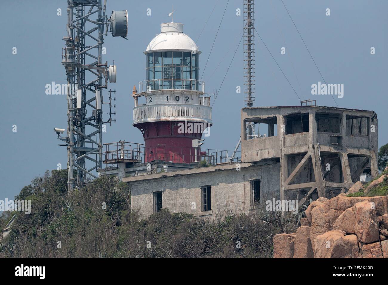 Waglan Island Lighthouse, Hong Kong Southern Waters, Cina 11th maggio 2019 Foto Stock