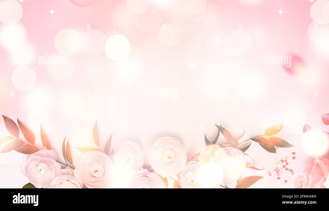 Astratto sfocato sfocato floreale rosa bokeh sfondo chiaro. Foto Stock
