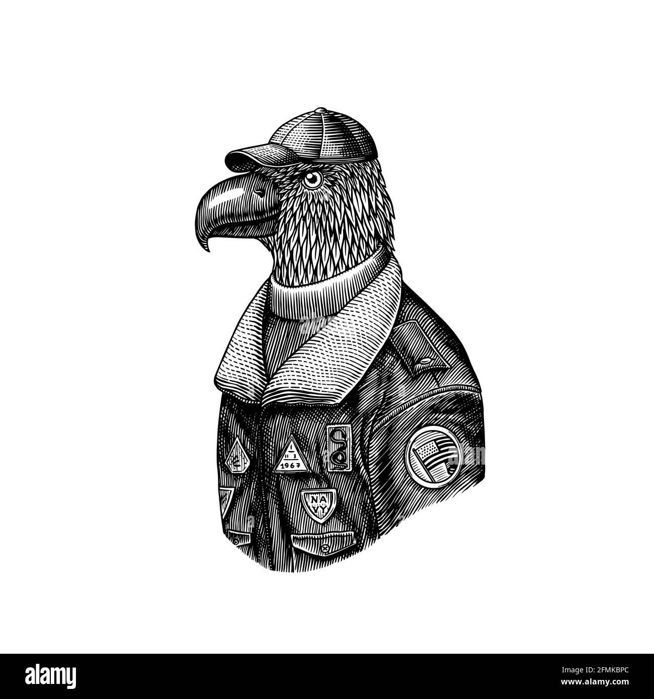 Aquila personaggio in cappotto. Pilota dell'aviatore. Animale alla moda, airman vitoriano o skyman. Uccello disegnato a mano. Vecchio schizzo monocromatico inciso. Vettore Illustrazione Vettoriale Aquila personaggio in cappotto. Pilota dell'aviatore. Animale alla moda, airman vitoriano o skyman. Uccello disegnato a mano. Vecchio schizzo monocromatico inciso. Vettore Illustrazione Vettoriale