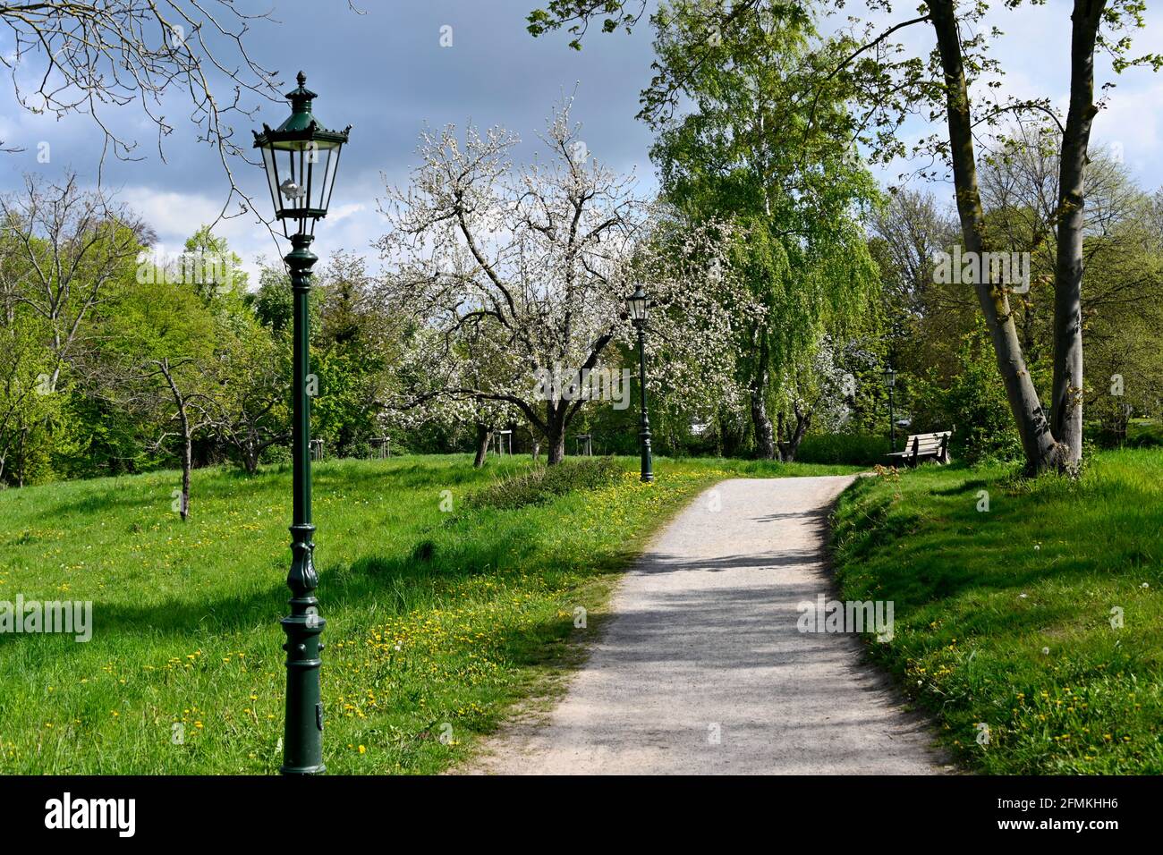 Storiche lanterne a gas a Duesseldorf Kaiserswerth Foto Stock