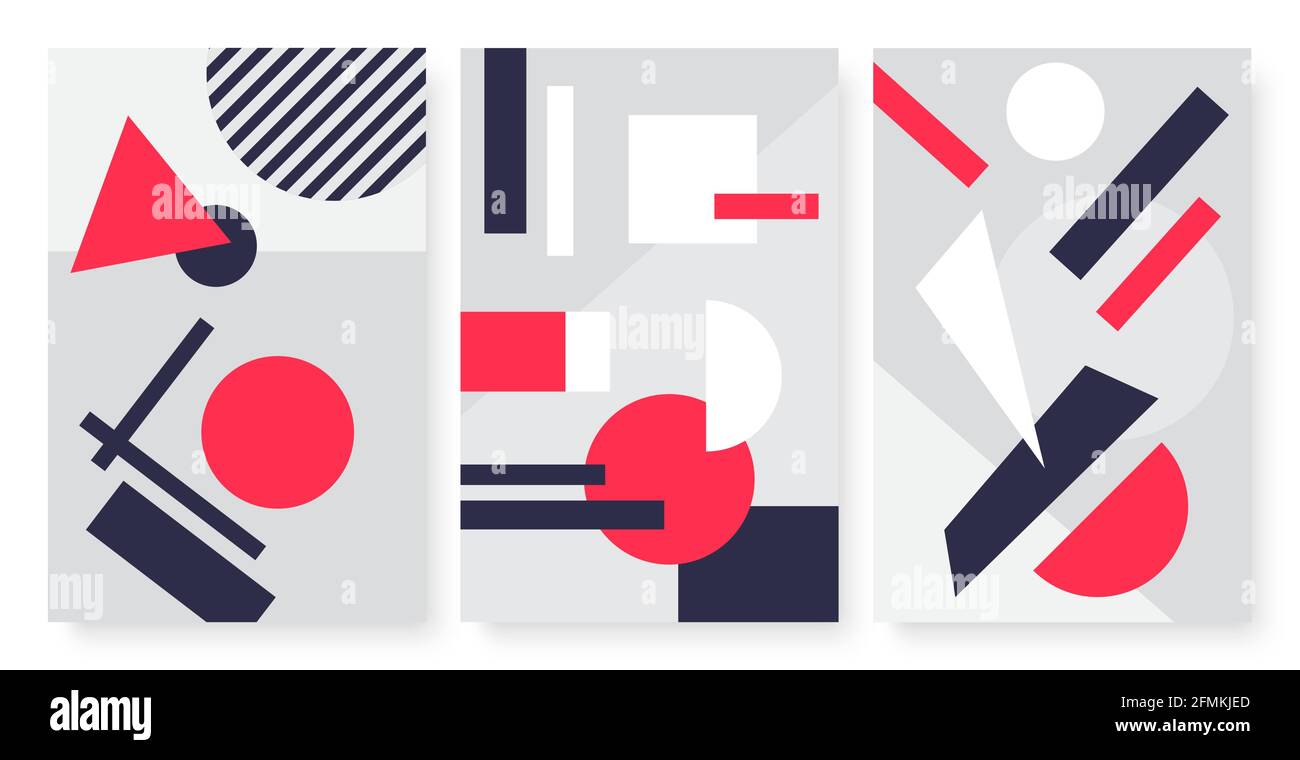 Forme geometriche astratte, insieme di illustrazioni vettoriali di motivi d'arte moderna. Collezione di carta da parati scandinava a geometria semplice con quadrato circolare triangolare per l'arredamento delle pareti, modello di storie sui social media Illustrazione Vettoriale