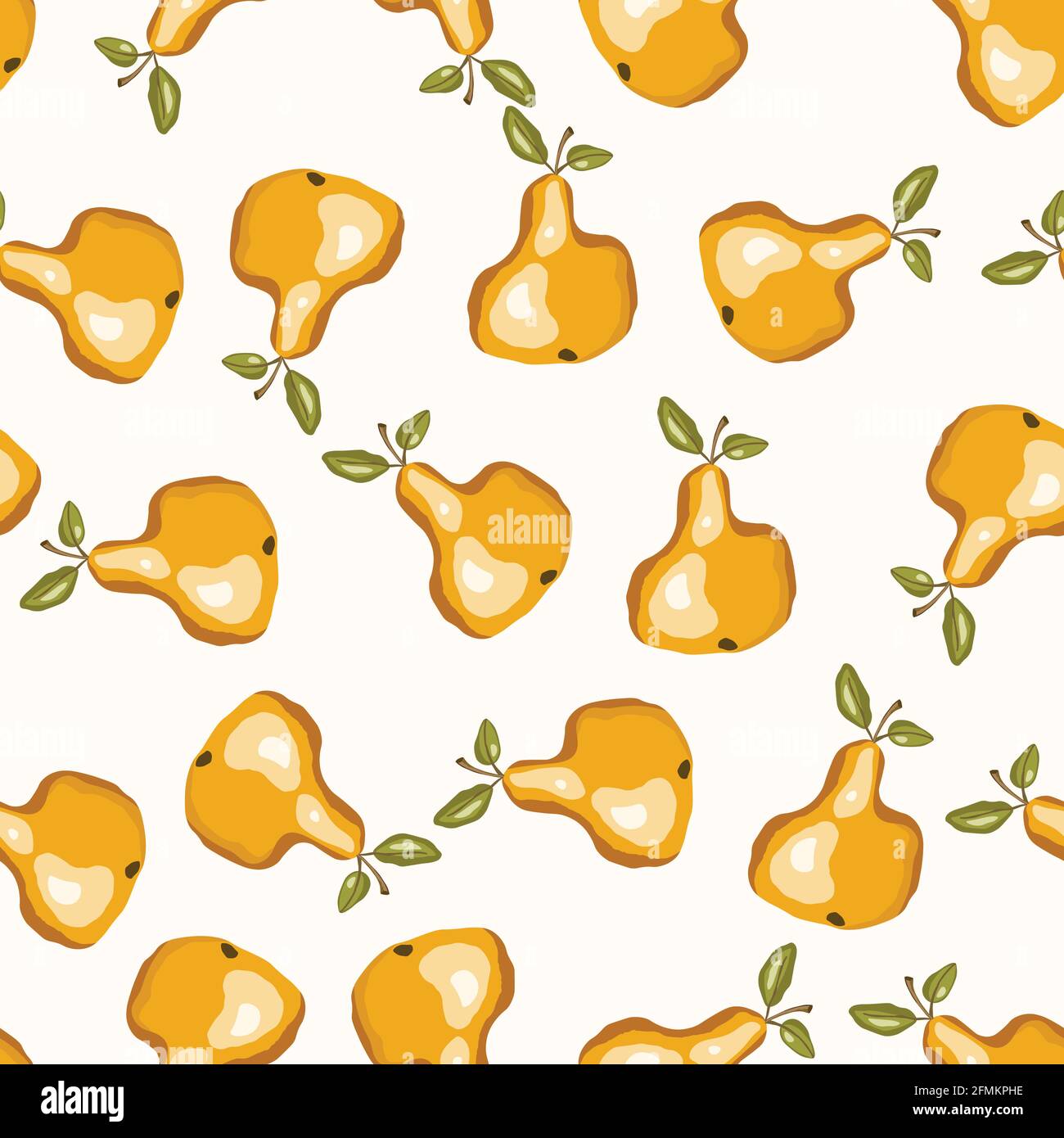 Motivo senza cuciture con pera su sfondo bianco. Frutta fresca e gustosa, naturale e deliziosa. Illustrazione vettoriale per stampa, tessuto, tessuto, striscione Illustrazione Vettoriale