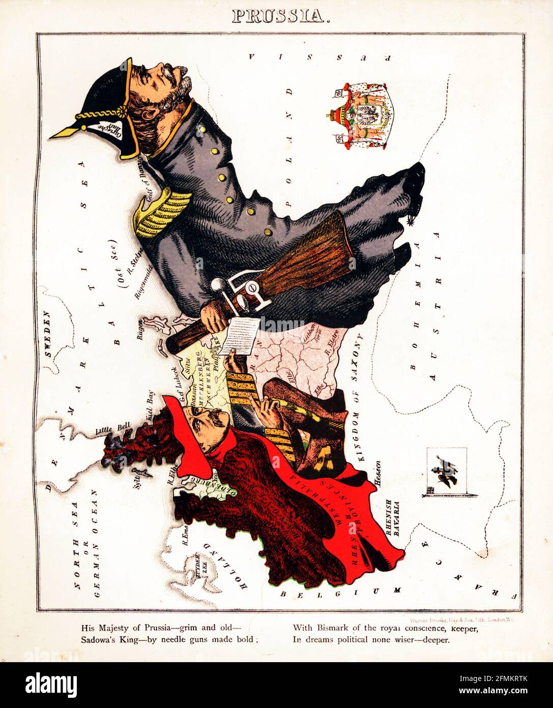 Prussia – divertimento geografico. Mappa satirica / cartografica illustrata. Pubblicato a Londra dalla ditta di Hodder e Stoughton nel 1869. Foto Stock