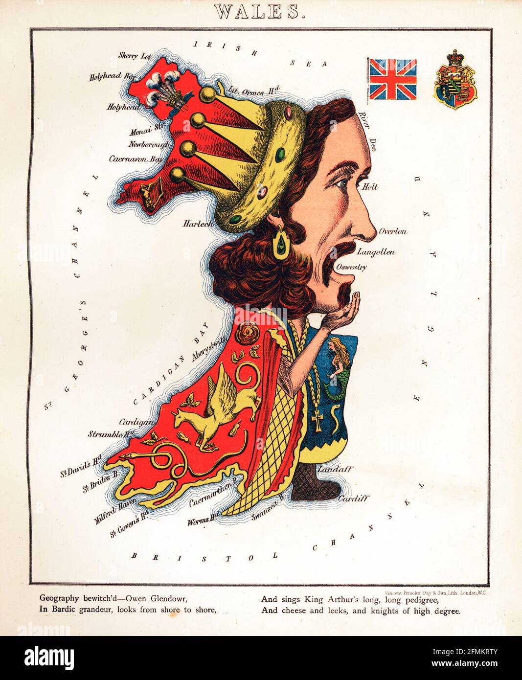 Galles – divertimento geografico. Mappa satirica / cartografica illustrata. Pubblicato a Londra dalla ditta di Hodder e Stoughton nel 1869. Foto Stock
