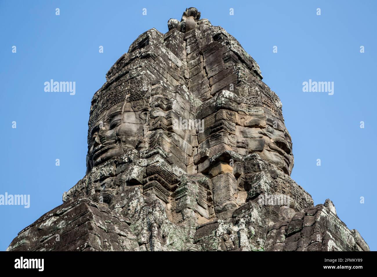 Face Tower, il Bayon, Angkor Thom, Angkor Archaeological Park, Siem Reap, Cambogia Foto Stock