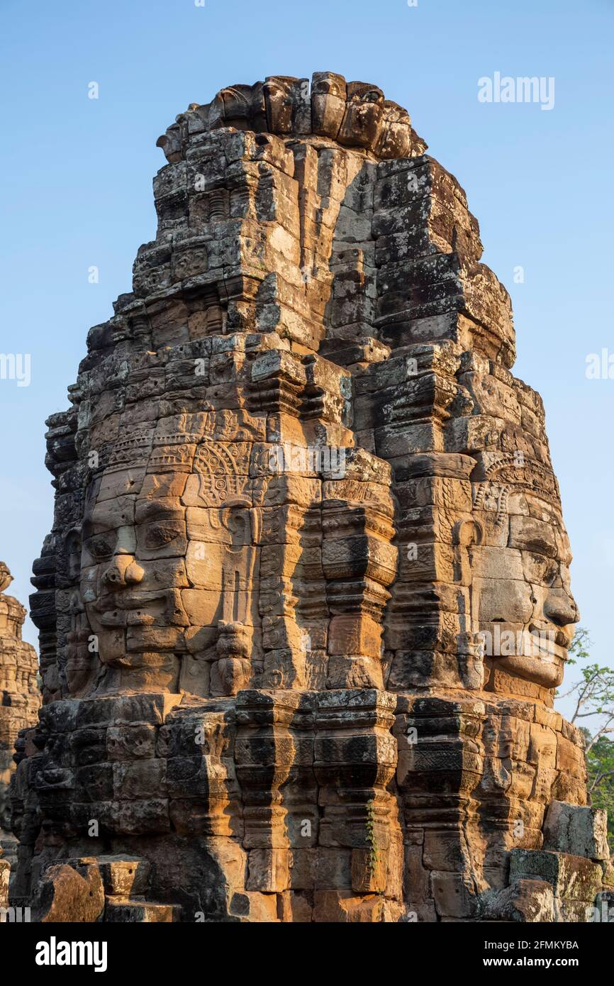 Face Tower, Bayon Temple, Angkor Thom, Angkor Archaeological Park, Siem Reap, Cambogia Foto Stock