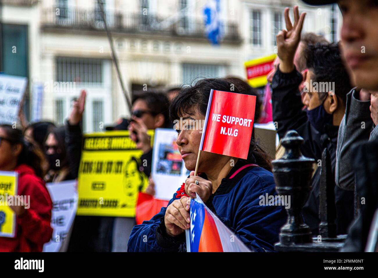 Londra, Regno Unito - protesta contro il colpo di Stato militare nel Myanmar Central London. Foto Stock