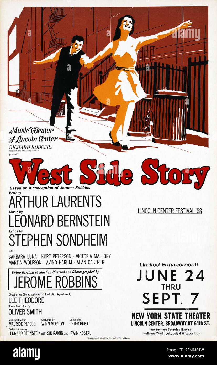 West Side Story. Teatro musicale. Poster del teatro, stile vintage. New York state Theatre. Foto Stock