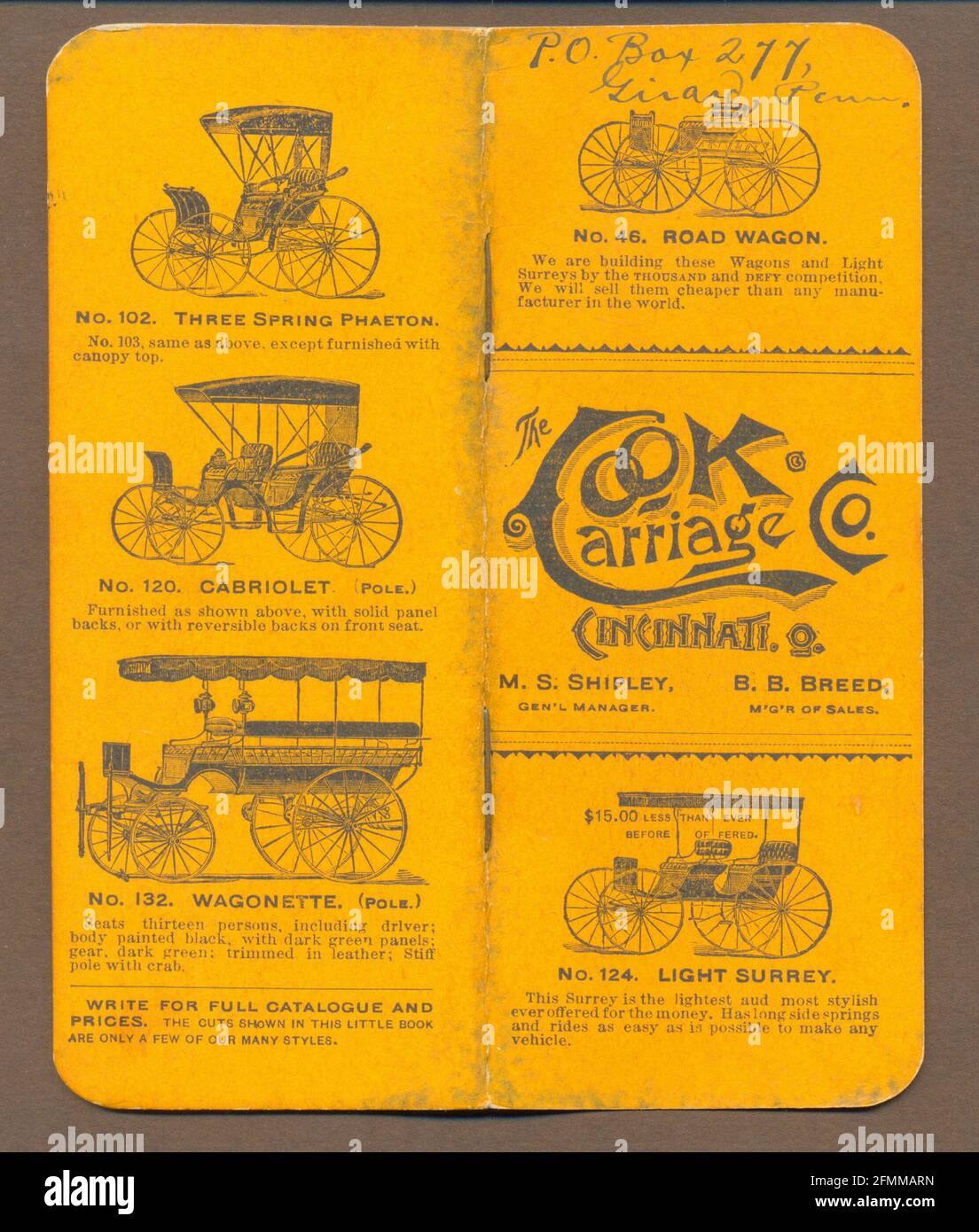 Copertina catalogo per la Cook Carriage Co., Cincinnati, USA circa 1892 Foto Stock