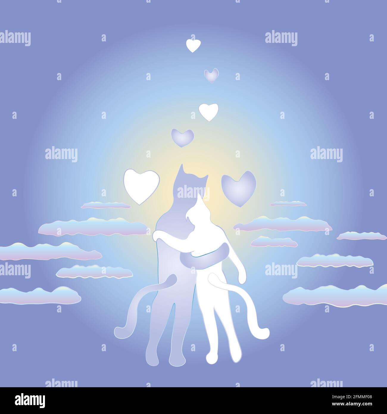 Gatti d'amore. Gatti che abbracciano le nuvole sullo sfondo del tramonto Foto Stock