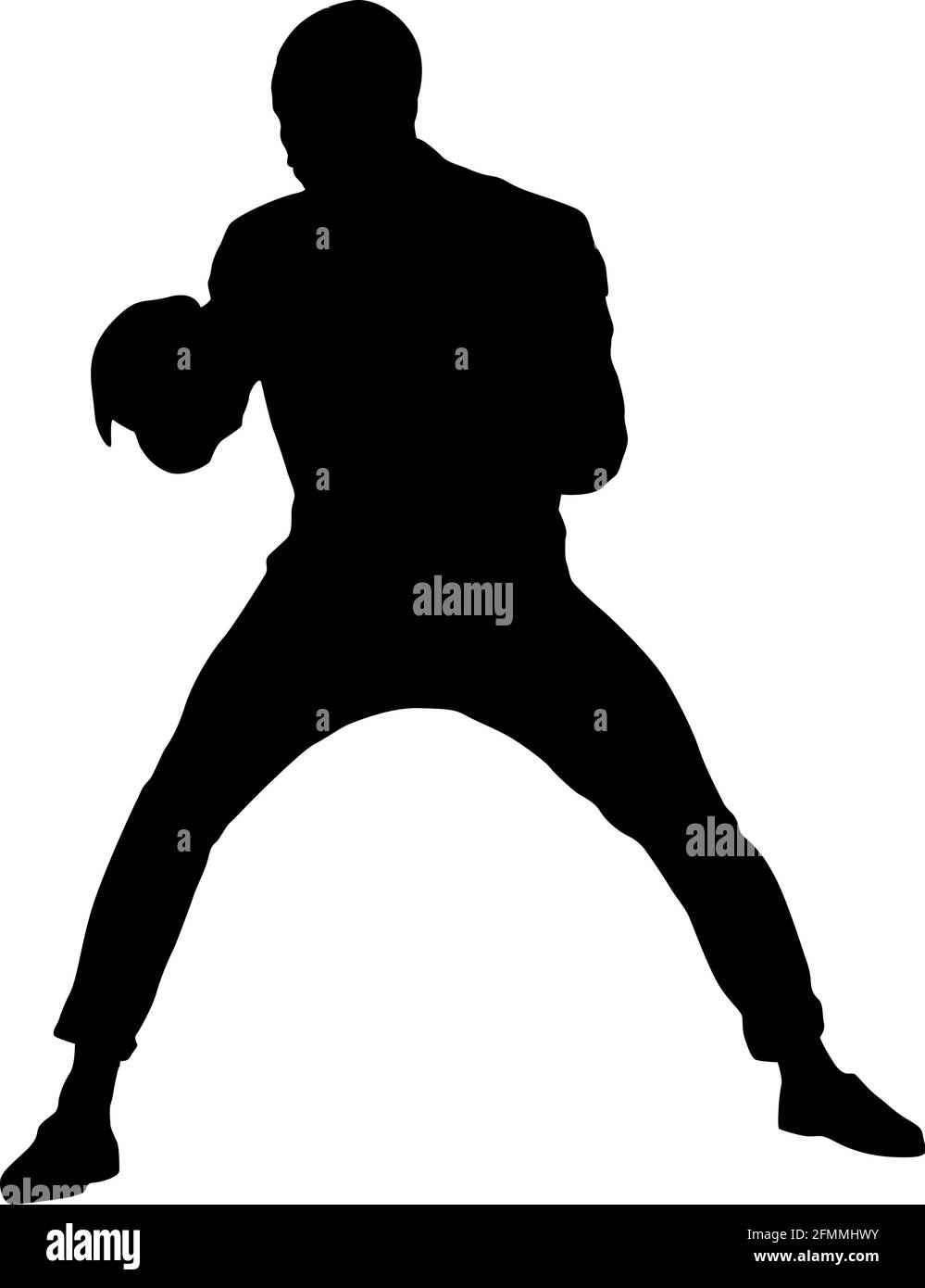 Silhouette nera di un atleta boxer su uno sfondo bianco. Illustrazione Vettoriale