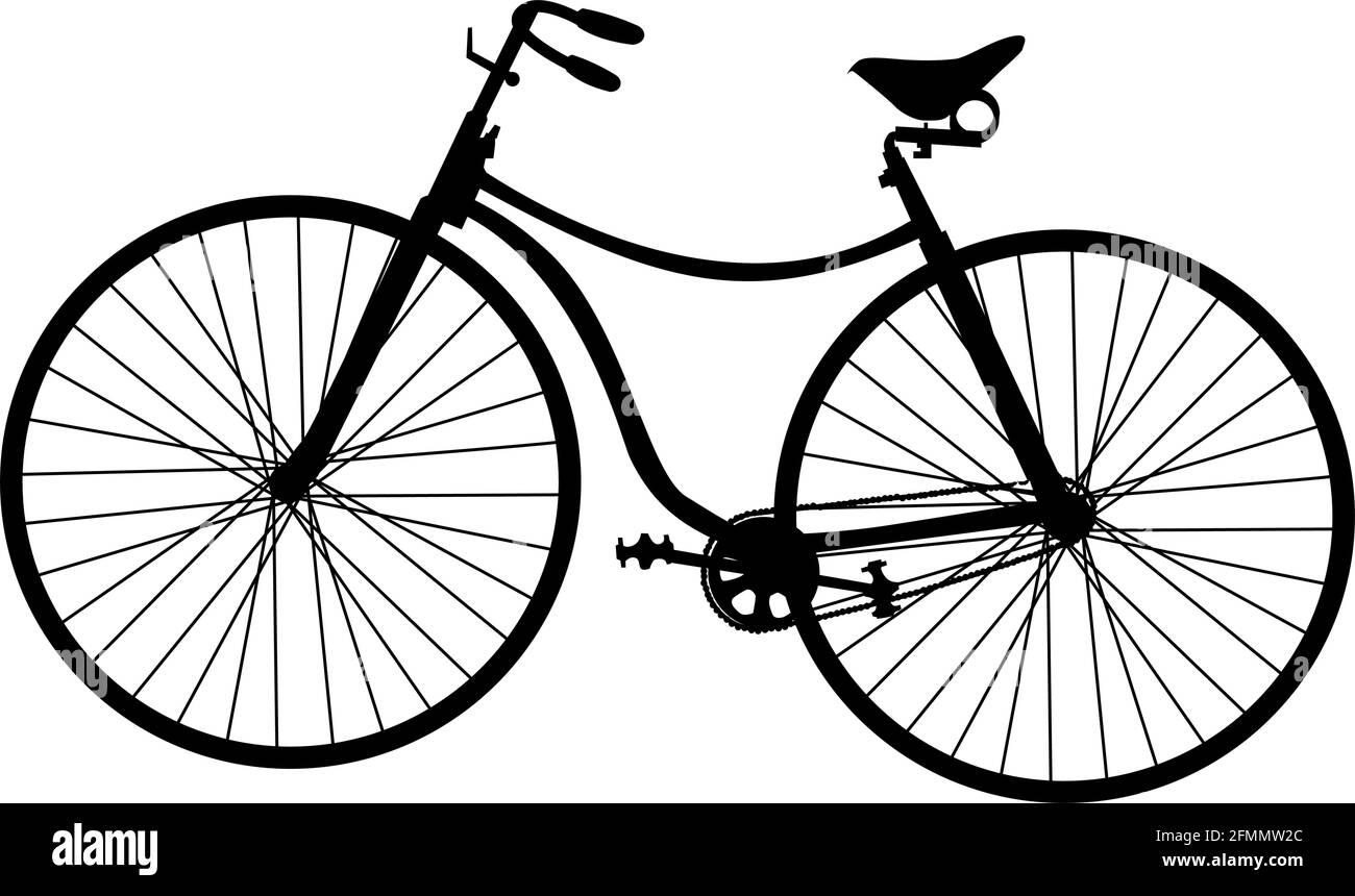 Vecchia bici d'epoca Silhouette isolato su sfondo bianco Illustrazione Vettoriale