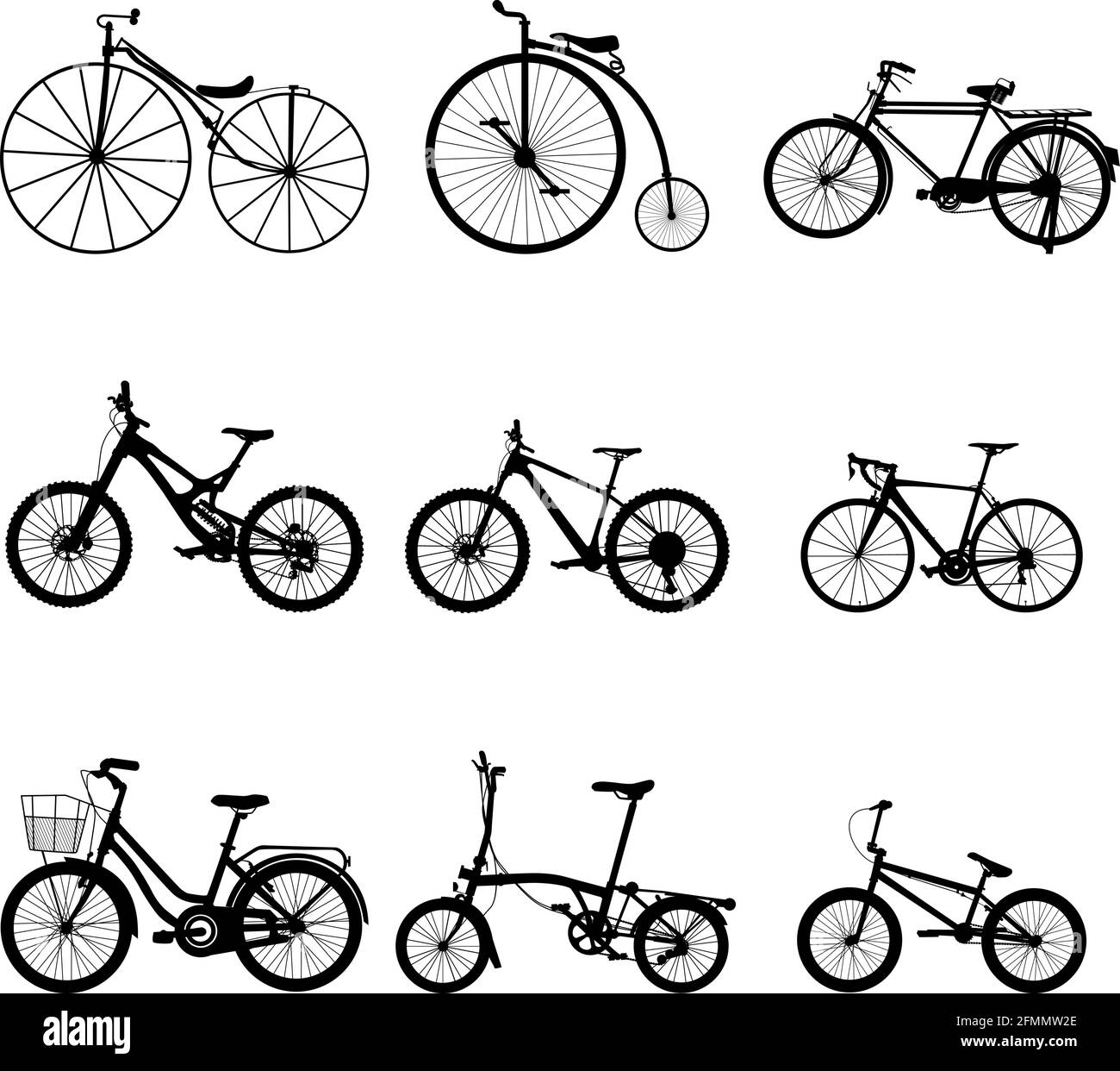 Silhouette di bicicletta isolata su sfondo bianco Illustrazione Vettoriale