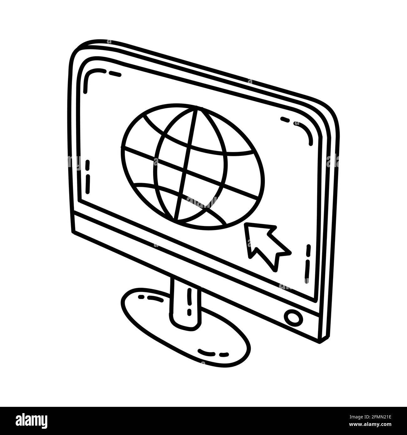 Internet come apparecchiatura di telecomunicazione icona disegnata a mano Imposta vettore. Illustrazione Vettoriale