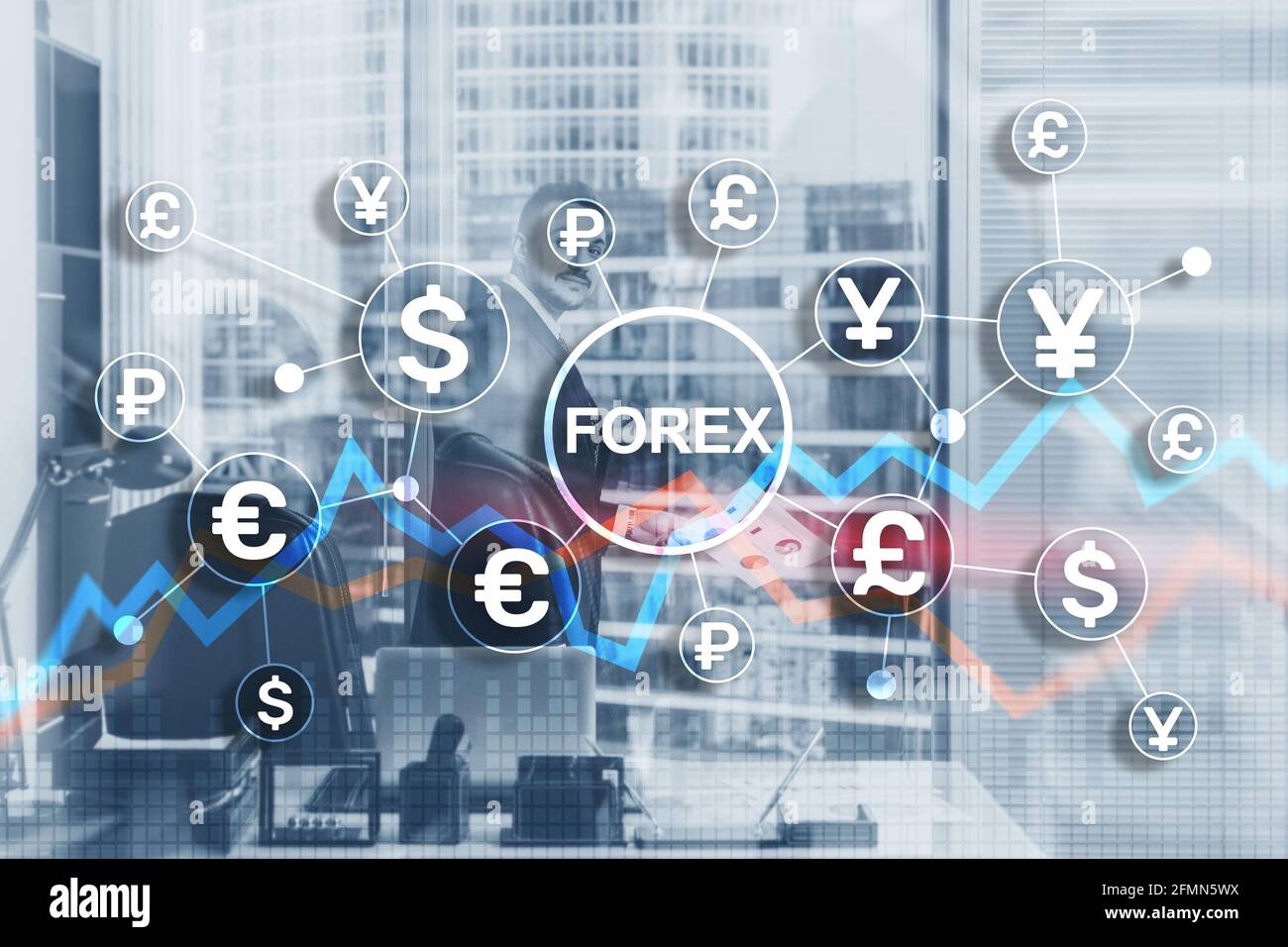 Fondo Blue Financial Forex. Negoziazione di azioni obbligazioni. Foto Stock