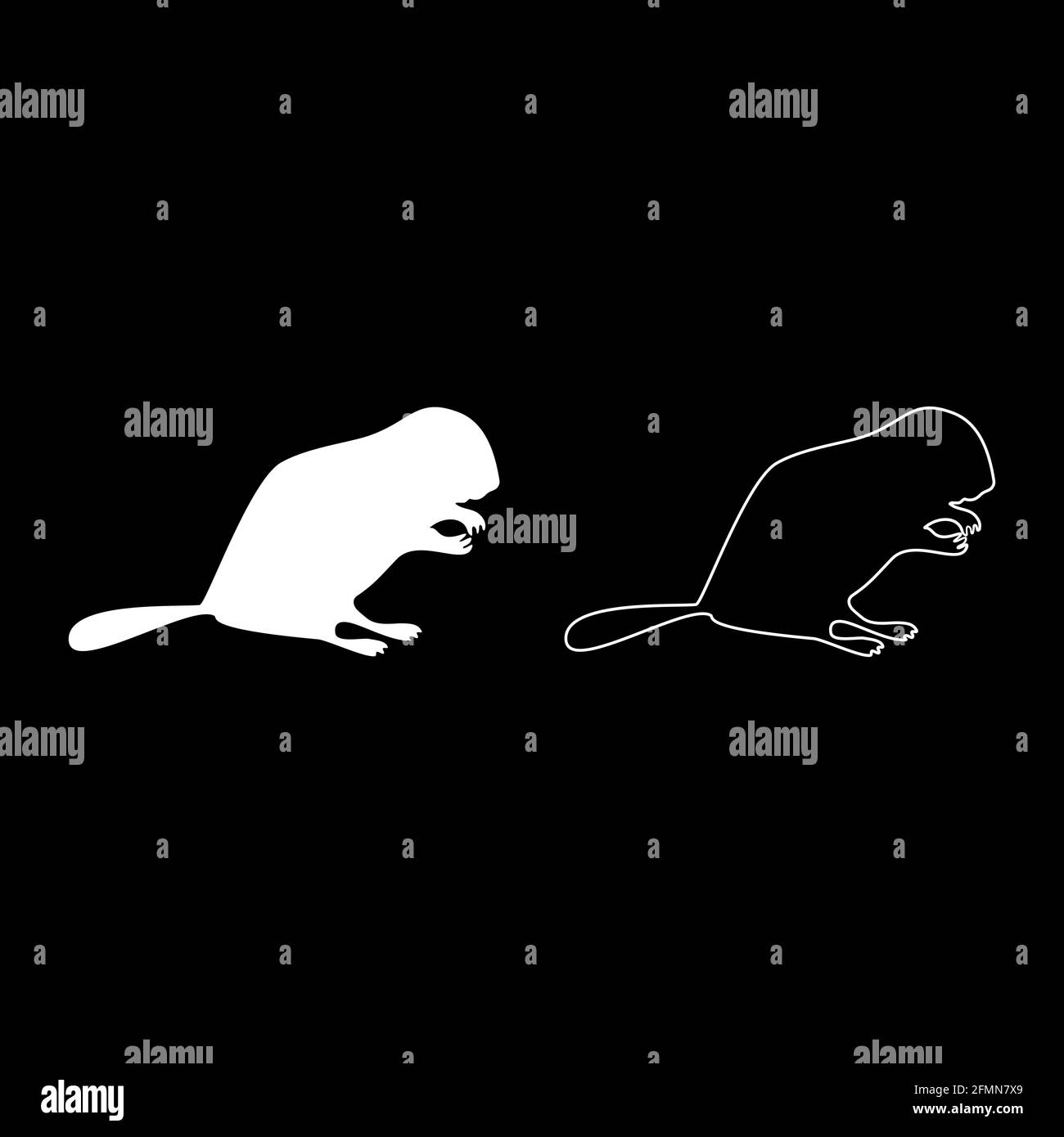 Beaver Animal Rodent silhouette stativo bianco colore vettore illustrazione solido stile contorno immagine semplice Illustrazione Vettoriale