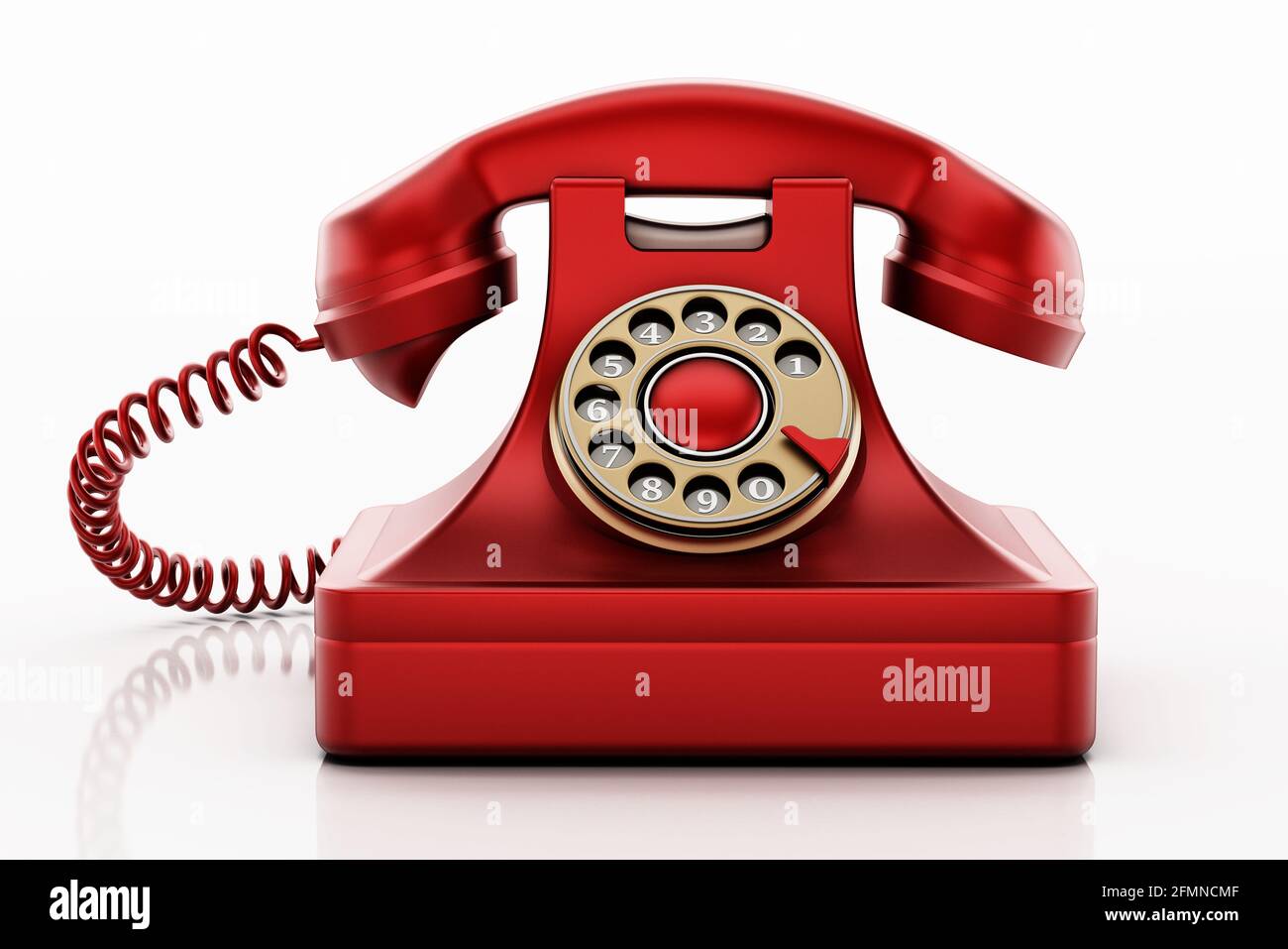 Telefono rotante antico isolato su sfondo bianco. Illustrazione 3D. Foto Stock