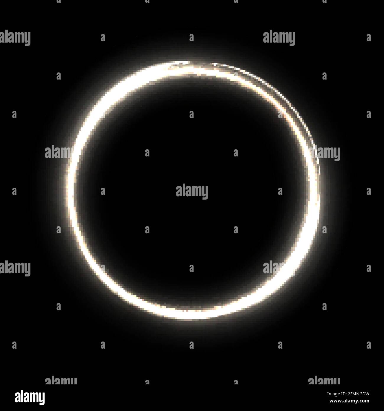 Cerchio bianco con stelle e luce su sfondo nero. Telaio elettrico rotondo con scintille. Illustrazione vettoriale del design geometrico della moda. Vuoto minimo Illustrazione Vettoriale