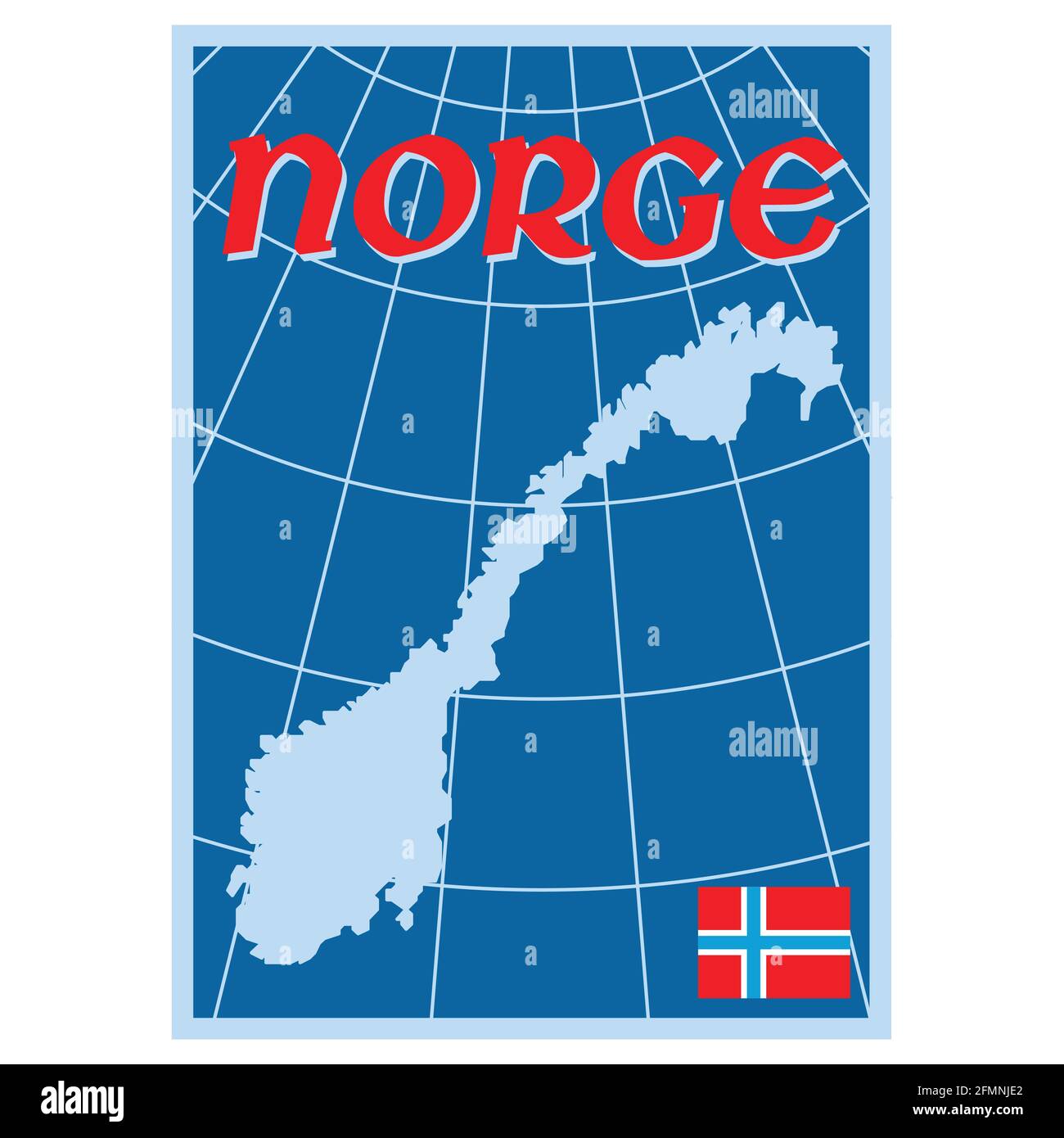 Design scandinavo. Mappa della Norvegia con bandiera e iscrizione Norge - Norvegia Illustrazione Vettoriale