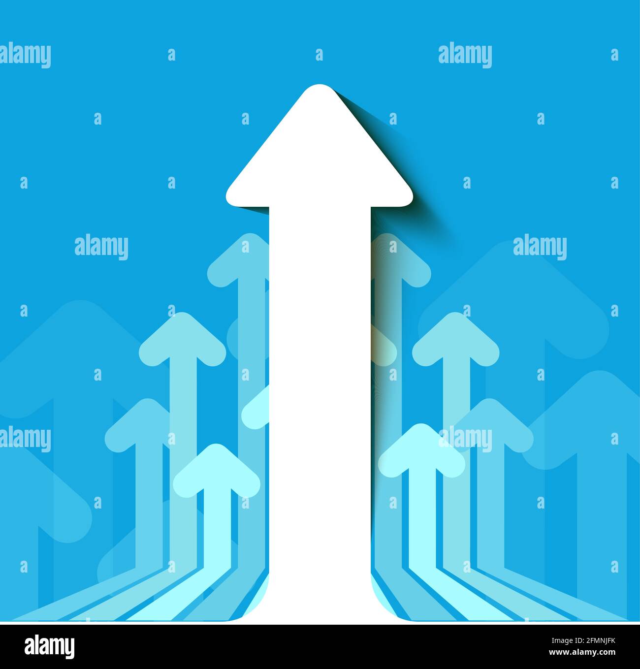 Contesto finanziario astratto con frecce del white paper che saliscono. Concetto di successo aziendale. Illustrazione vettoriale delle frecce in movimento. Sfondo blu A. Illustrazione Vettoriale
