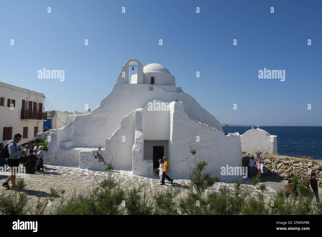 Mykonos Chiesa di Panagia Paraportiani, Grecia. 04 Ott 2017. Si trova nel quartiere di Kastro, in città Foto Stock