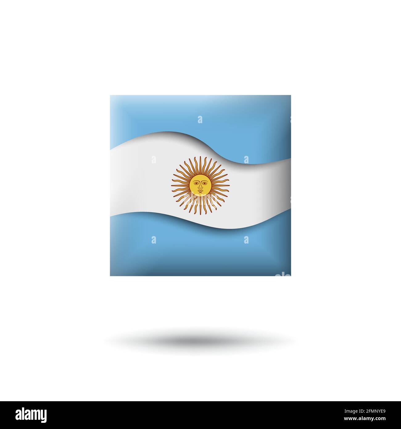 Icona della bandiera argentina a forma di quadrato. Ondulazione nel vento. Bandiera argentina astratta. Stile di taglio della carta. Simbolo vettore, icona, pulsante Illustrazione Vettoriale