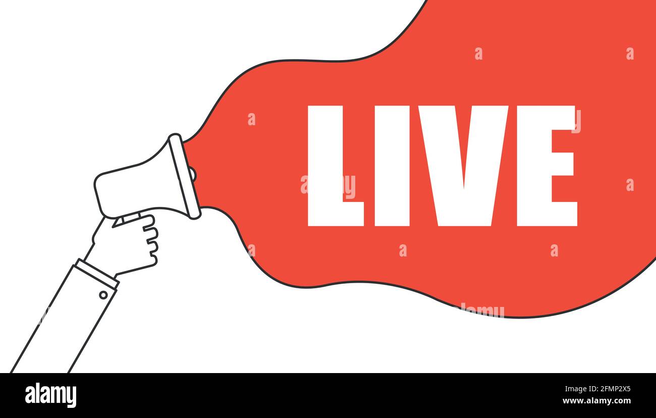 Webinar dal vivo, megafono senza schermo per notebook. Può essere utilizzato per il concetto di business. Illustrazione vettoriale. Illustrazione Vettoriale